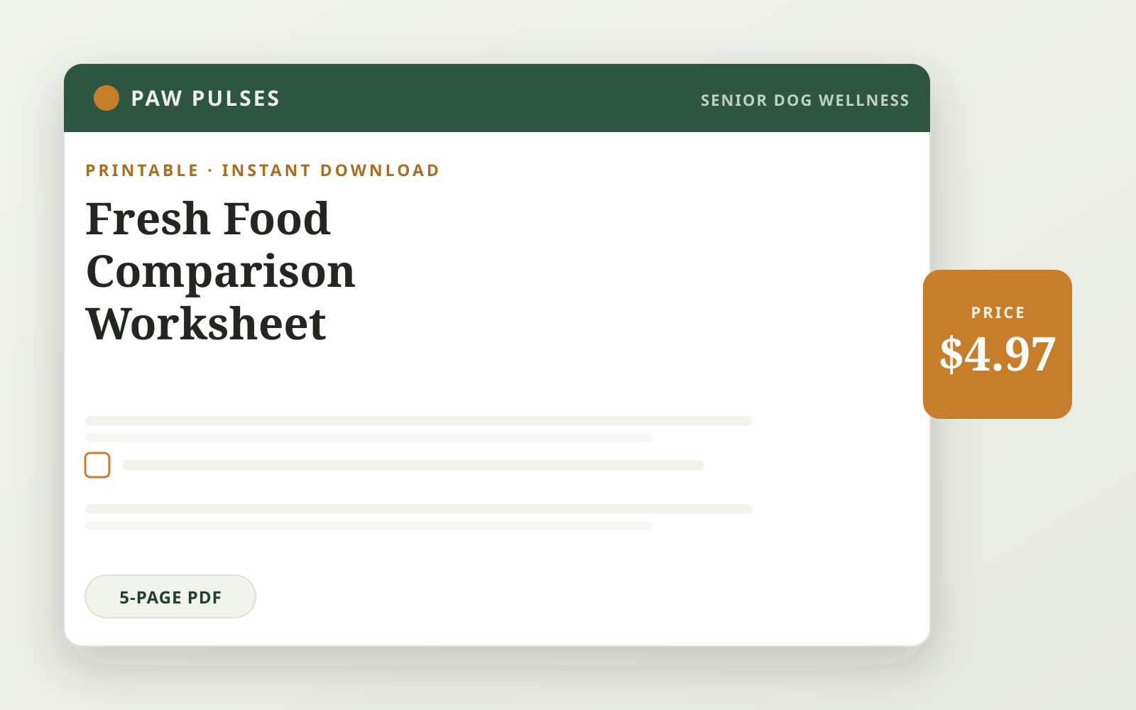 Fresh Food Comparison Worksheet — printable 5-page PDF