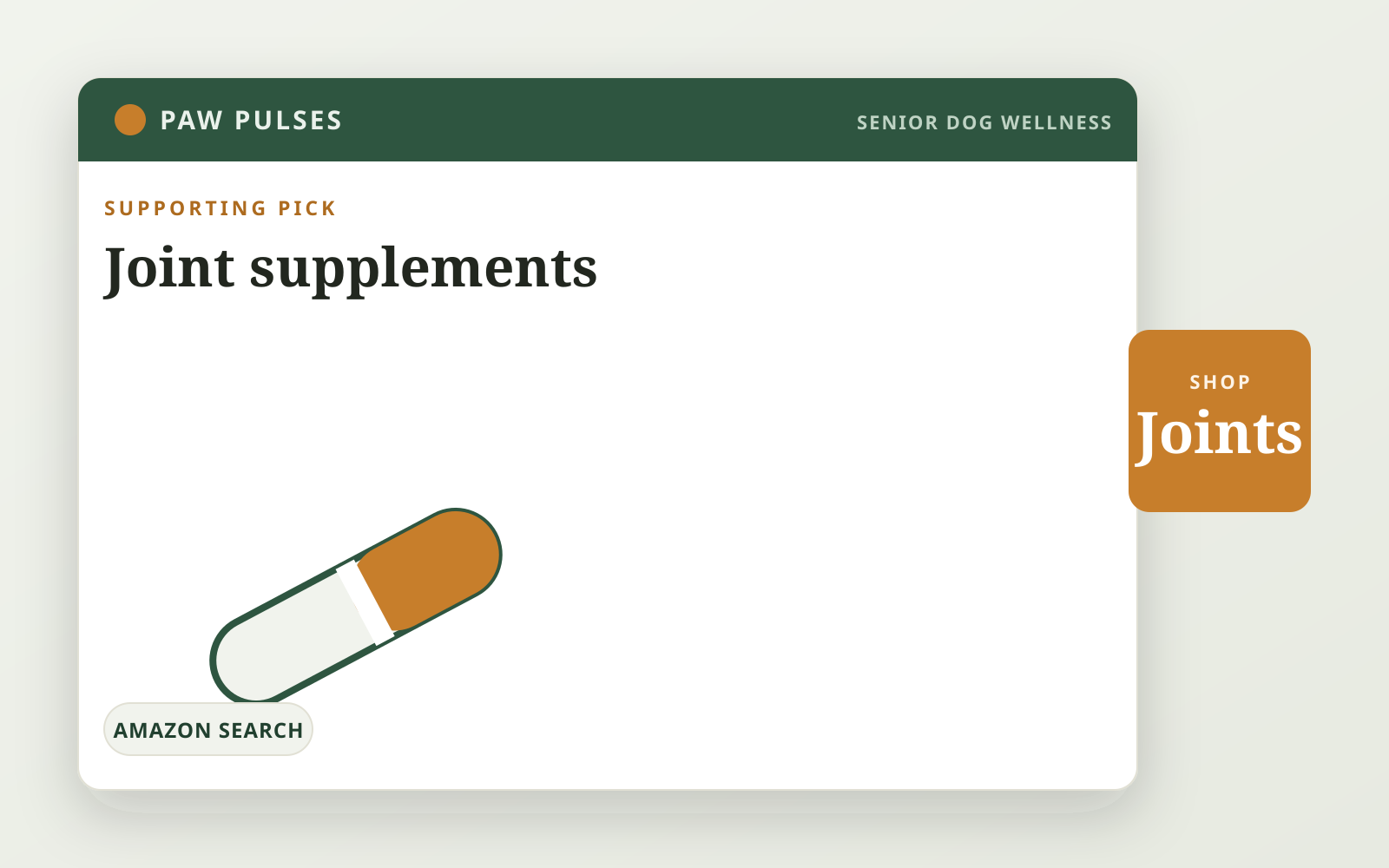 Branded cover for senior dog joint supplements