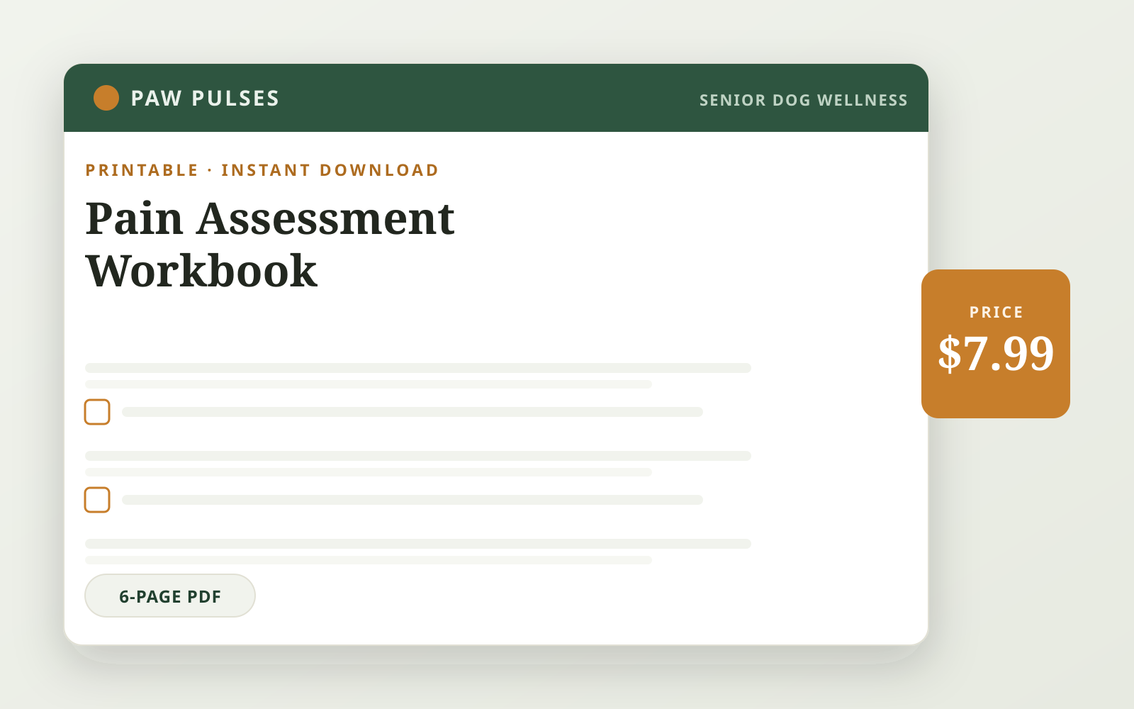 Pain Assessment Workbook — printable 6-page PDF