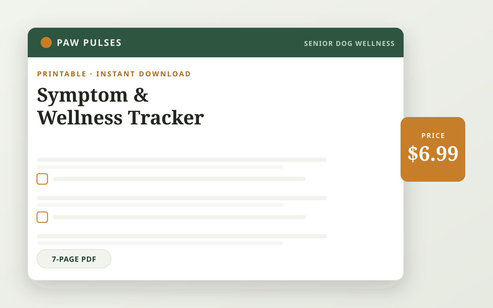 Symptom & Wellness Tracker — printable 7-page PDF